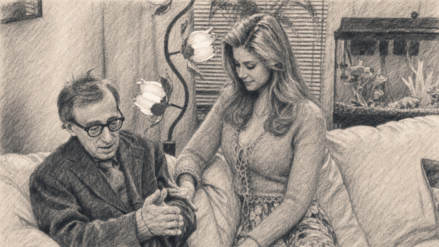 Ilustración en carboncillo para «Poderosa afrodita: dos escenas para entender cómo Woody Allen ridiculiza la fantasía del rescate»
