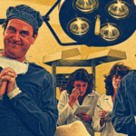 Ilustración en carboncillo para «La comedia negra como trámite en El sentido de la vida de Monty Python»